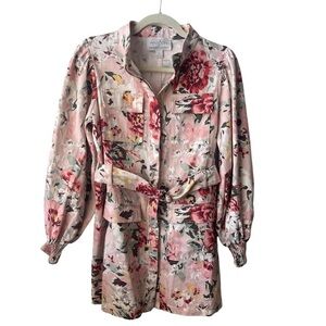 Floral Belted Utility Jacket - Pink Rose Print